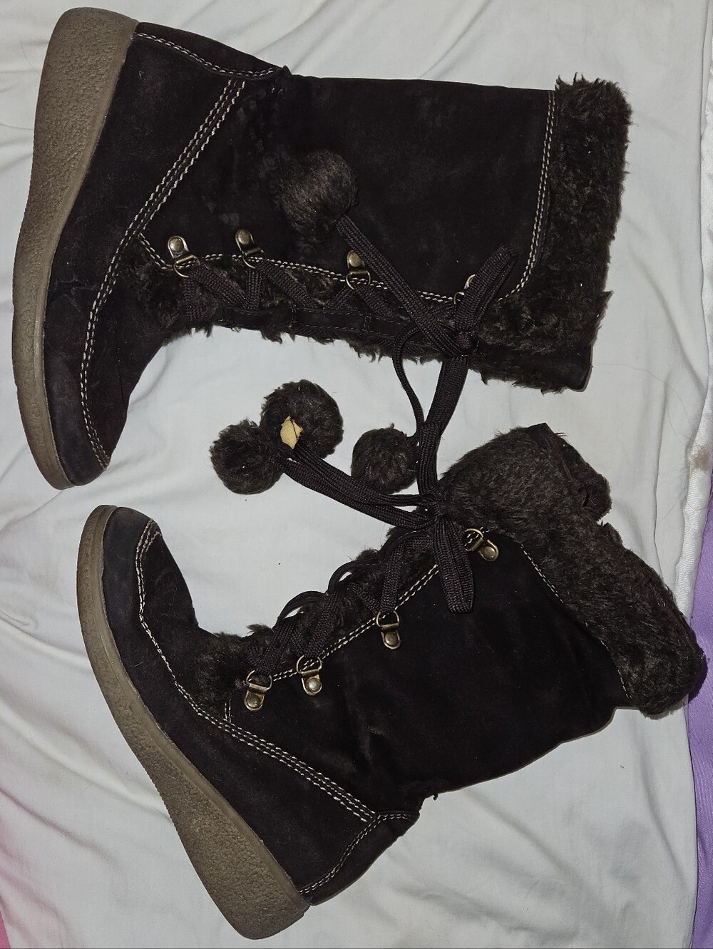 Rachel Shoes Black Faux-Fur Lace-Up Kids Winter Boots